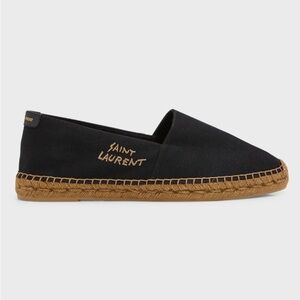 Authentic Saint Laurent Monogramme Embroidered Canvas Espadrilles 40 Black
